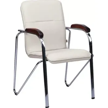 Jídelní židle LAURA židle, koženka smetanová, područky ořech