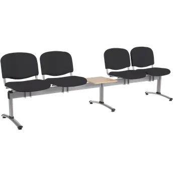 CL - 25 + D, čalouněná lavice do čekárny, 4-sedák, stolek, látka SUE - S 1 černá, kostra stříbrná