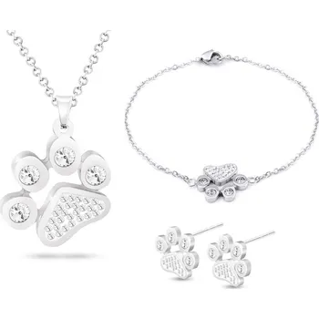Souprava šperků biju Set z chirurgické oceli tlapka, řetízek + náušnice + náramek se zirkony 100019