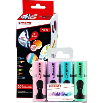 Štětcový fix EDDING 1340 na papír, 20ks Colour Happy Set + DÁREK zvýrazňovač EDDING 7 MINI 4ks pastel