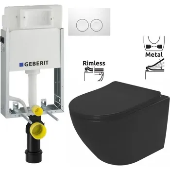 WC sada GEBERIT KOMBIFIXBasic vč. bílého tlačítka DELTA 21 + WC REA CARLO MINI RIMLESS ČIERNY MAT + SEDADLO 110.100.00.1 21BI MM1