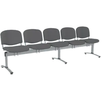 CL - 25, čalouněná lavice do čekárny, 5-sedák, látka SUE - S 24 tmavě šedá, kostra stříbrná