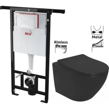 WC sada ALCA Jádromodul - předstěnový instalační systém bez tlačítka + WC REA CARLO MINI RIMLESS ČIERNY MAT + SEDADLO AM102/1120 X MM1