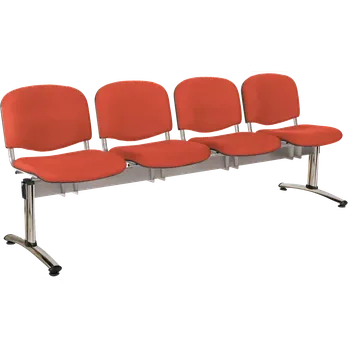 CL - 24, čalouněná lavice do čekárny, 4-sedák, látka SUE - S 1447 lososová, kostra stříbrná