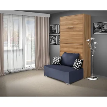 Postel Nabytekmorava Sklápěcí postel s pohovkou VS 21058P, 200x90 cm barevné kombinace: Ořech lyon / dveře ořech lyon, barva pohovky: Savana modrá