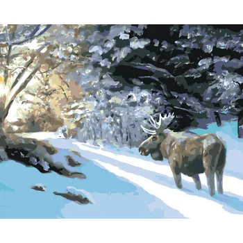 ZUTY Malování podle čísel - LOS V ZASNĚŽENÉM LESE (D. RUSTY RUST) Rozměr: 40x50 cm, Rámování: bez rámu a bez vypnutí plátna