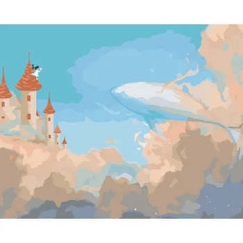 ZUTY Malování podle čísel - VELRYBA A ZÁMEK Rozměr: 40x50 cm, Rámování: bez rámu a bez vypnutí plátna