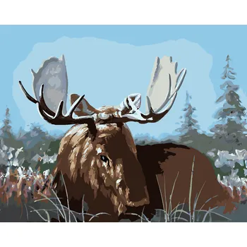 ZUTY Malování podle čísel - LOS LEŽÍCÍ V TRÁVĚ (D. RUSTY RUST) Rozměr: 40x50 cm, Rámování: bez rámu a bez vypnutí plátna