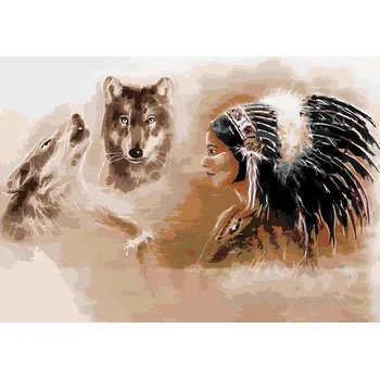 ZUTY Malování podle čísel - DVA VLCI A INDIÁNKA Rozměr: 40x50 cm, Rámování: bez rámu a bez vypnutí plátna