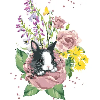 ZUTY Malování podle čísel - KRÁLÍK MEZI LETNÍMI KVĚTY Rozměr: 40x50 cm, Rámování: bez rámu a bez vypnutí plátna