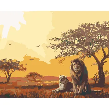 ZUTY Malování podle čísel - LEV A LVICE PO SOUMRAKU (D. RUSTY RUST) Rozměr: 40x50 cm, Rámování: bez rámu a bez vypnutí plátna