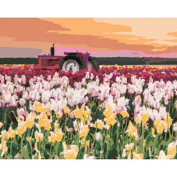 ZUTY Malování podle čísel - TULIPÁNY NA POLI (TED DAVIS) Rozměr: 40x50 cm, Rámování: bez rámu a bez vypnutí plátna