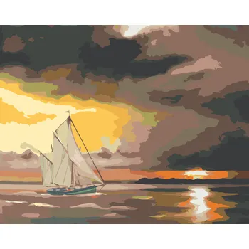 Hračka ZUTY Malování podle čísel - PLACHETNICE A SLUNCE ZA SKALAMI (D. RUSTY RUST) Rozměr: 40x50 cm, Rámování: bez rámu a bez vypnutí plátna