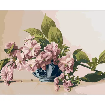 ZUTY Malování podle čísel - ZÁTIŠÍ VĚTEV KVETOUCÍ SAKURY V PORCELÁNOVÉ MÍSE (PIETER WAGEMANS) Rozměr: 40x50 cm, Rámování: bez rámu a bez vypnutí plátna