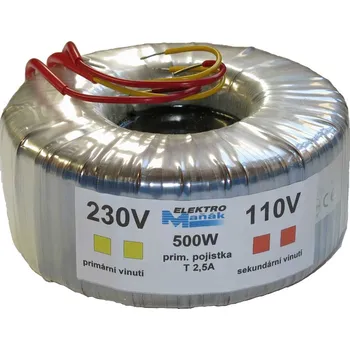 Měnič napětí Trafo toroidní 230V/110V 500W oddělené vinutí (Trafo toroidní 500W oddělené vinutí)