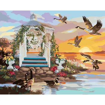 ZUTY Malování podle čísel - ALTÁNEK U VODY (D. RUSTY RUST) Rozměr: 40x50 cm, Rámování: bez rámu a bez vypnutí plátna