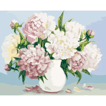 ZUTY Malování podle čísel - PIVOŇKY V BÍLÉ VÁZE Rozměr: 40x50 cm, Rámování: vypnuté plátno na rám