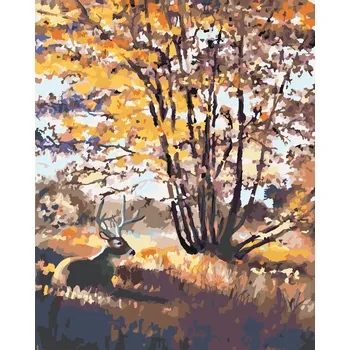 ZUTY Malování podle čísel - JELEN U STROMU (D. RUSTY RUST) Rozměr: 40x50 cm, Rámování: bez rámu a bez vypnutí plátna
