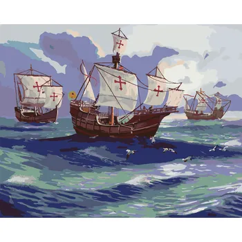 ZUTY Malování podle čísel - COLUMBOVY LODĚ PLUJÍCÍ NA MOŘI (D. RUSTY RUST) Rozměr: 40x50 cm, Rámování: bez rámu a bez vypnutí plátna