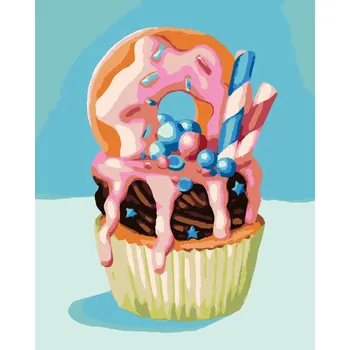 ZUTY Malování podle čísel - CUPCAKE S DONUTEM (MYROSLAVA VOLOSCHUK) Rozměr: 40x50 cm, Rámování: bez rámu a bez vypnutí plátna