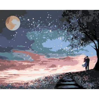 ZUTY Malování podle čísel - MILENCI POD HVĚZDAMI MĚSÍCE Rozměr: 40x50 cm, Rámování: bez rámu a bez vypnutí plátna