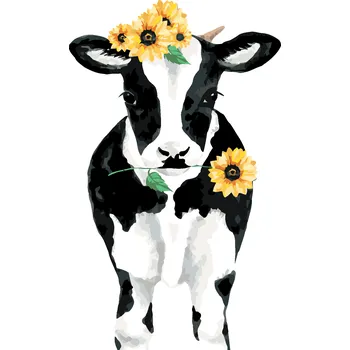 ZUTY Malování podle čísel - KRÁVA SE SLUNEČNICEMI Rozměr: 40x50 cm, Rámování: bez rámu a bez vypnutí plátna
