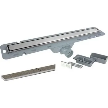 Odtokový žlab 70x6,5 cm, vč. nerez roštu a sifonu se suchou uzávěrou, plastový