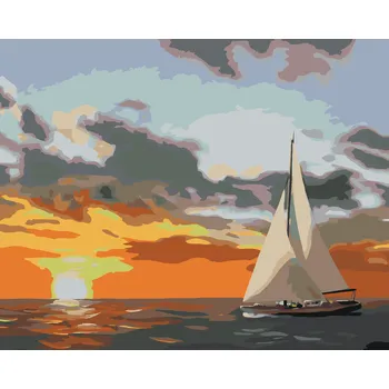 ZUTY Malování podle čísel - PLACHETNICE A ZÁPAD SLUNCE NA MOŘI (D. RUSTY RUST) Rozměr: 40x50 cm, Rámování: bez rámu a bez vypnutí plátna