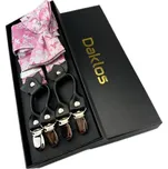Luxusní set stříbrný s růžovým vzorem - Motýlek, kšandy (šle) a kapesníček v dárkovém balení