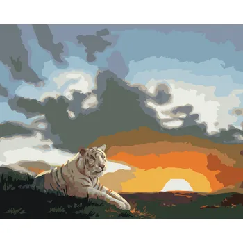 ZUTY Malování podle čísel - BÍLÝ TYGR A ZÁPAD SLUNCE (D. RUSTY RUST) Rozměr: 40x50 cm, Rámování: bez rámu a bez vypnutí plátna