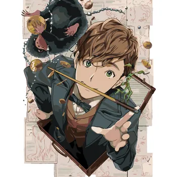 ZUTY Malování podle čísel - KRESLENÝ MLOK SCAMANDER, KŮROLEZ VĚTVÍK A HRABÁK (FANTASTICKÁ ZVÍŘATA) Rozměr: 40x50 cm, Rámování: bez rámu a bez vypnutí plátna