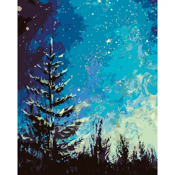 Hračka ZUTY Malování podle čísel - STROM A NOČNÍ OBLOHA V LESE Rozměr: 40x50 cm, Rámování: bez rámu a bez vypnutí plátna