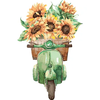 ZUTY Malování podle čísel - SKÚTR PLNÝ SLUNEČNIC Rozměr: 40x50 cm, Rámování: bez rámu a bez vypnutí plátna