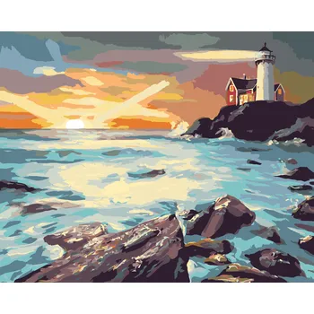 ZUTY Malování podle čísel - MAJÁK PO ZÁPADU SLUNCE (D. RUSTY RUST) Rozměr: 40x50 cm, Rámování: bez rámu a bez vypnutí plátna