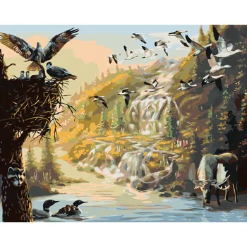 ZUTY Malování podle čísel - LOS, PTÁCI A KACHNY U NAPAJEDLA (D. RUSTY RUST) Rozměr: 40x50 cm, Rámování: bez rámu a bez vypnutí plátna