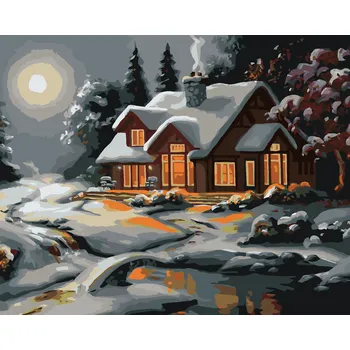 ZUTY Malování podle čísel - ZASNĚŽENÝ DŮM PO SOUMRAKU (D. RUSTY RUST) Rozměr: 40x50 cm, Rámování: bez rámu a bez vypnutí plátna