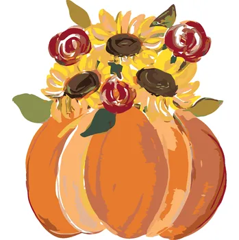 ZUTY Malování podle čísel - ORANŽOVÉ DÝNĚ SE SLUNEČNICEMI (HALEY BUSH) Rozměr: 40x50 cm, Rámování: bez rámu a bez vypnutí plátna