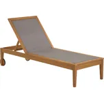 Hnědo zelené látkové polohovatelné zahradní lehátko Kave Home Caterin