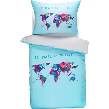 Povlečení Saténové povlečení TRAVEL THE WORLD, 140 x 200 cm, 70 x 90 cm