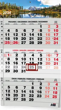 Kalendář Baloušek Tisk Nástěnný kalendář tříměsíční A3 černý Příroda 2024