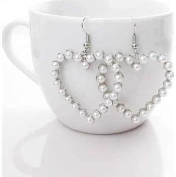 Náušnice Náušnice srdce | dámské náušnice, imitace perel - 1 pár - stříbrné