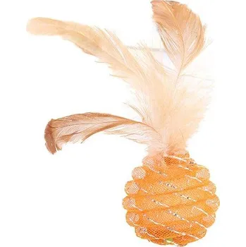 Hračka pro kočku Míček pro kočky | kočičí hračka s peříčkem - Oranžová