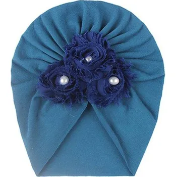 Čepice Semišová čepice pro děti | čepička pro miminka s květinami - Modrá 2