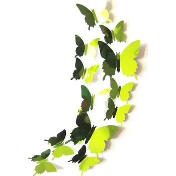 Samolepící dekorace Dekorace na zeď | 3D motýli na zeď - 12 ks - Zelená