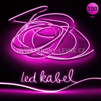 LED páska Svítící elektrický drát - kabel, 100cm, barva růžová 12V (Svítící kabel, barva růžová, délka 100cm)