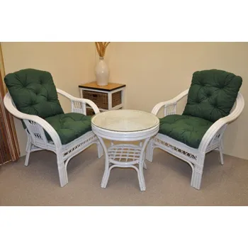 Zahradní sestava Ratanová sedací souprava Rio De Janeiro 2+1 bílá polstry tmavě zelený melír