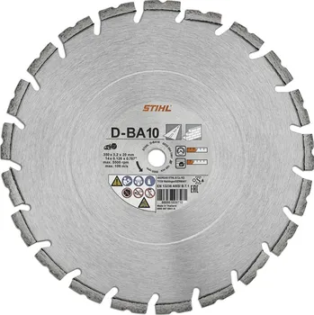 Řezný kotouč Diamantový rozbrušovací kotouč, beton D-BA60 300, STIHL (08350947009) (Diamantový kotouč výkonové třídy B20 (vyšší životnost oproti B10) k oddělení betonu, pálených cihel, vymývaného betonu a silně proarmovaného betonu. Vhodné také pro železobeton a běžné