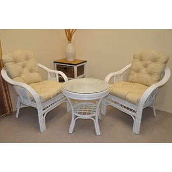 Zahradní sestava Ratanová sedací souprava Rio De Janeiro 2+1 bílá polstry béžový melír