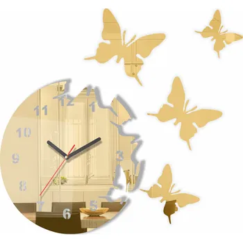 Hodiny Flexistyle Nástěnné hodiny motýlci Zlaté/Zrcadlové