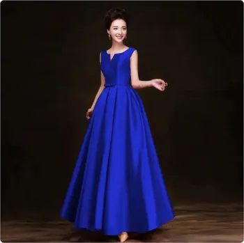 Dámské šaty Dlouhé dámské saténové šaty na ples nebo pro družičku Barva: modrá, Velikost US: 16